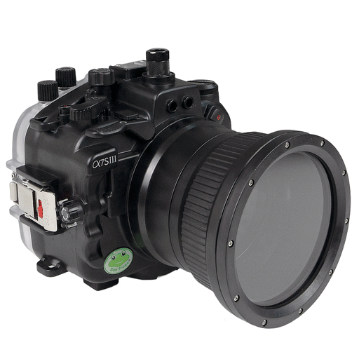 Sony A7S III Series 40M/130FT Underwater camera housing (Flat Long port) Focus gear for FE 90mm / Sigma 35mm included. Black
