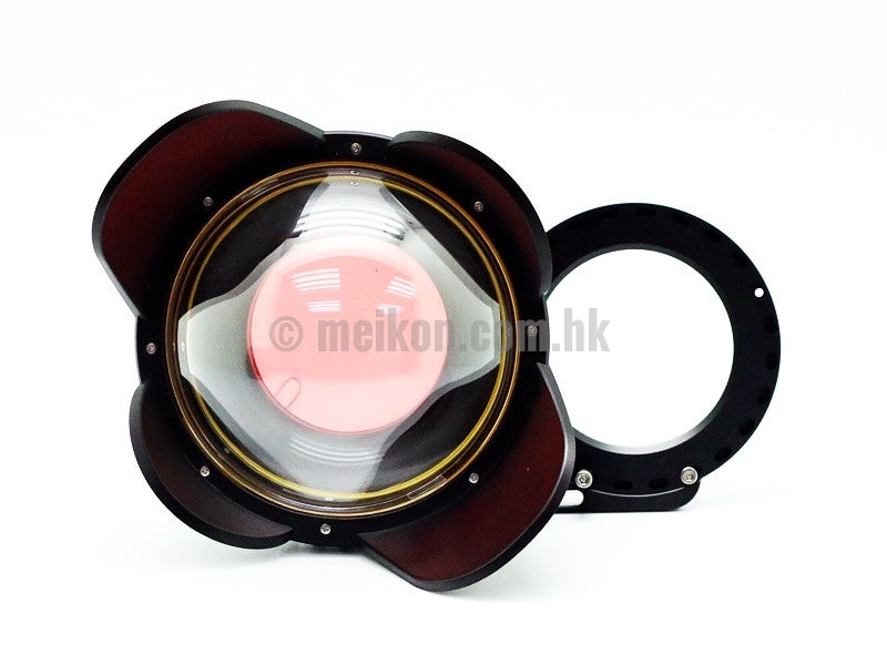 Wide Angle Wet Correctional Dome Port Lens Version II (67mm Round Adapter) with 67mm to 67mm Flip adapter & CamDive Red Diving Filter