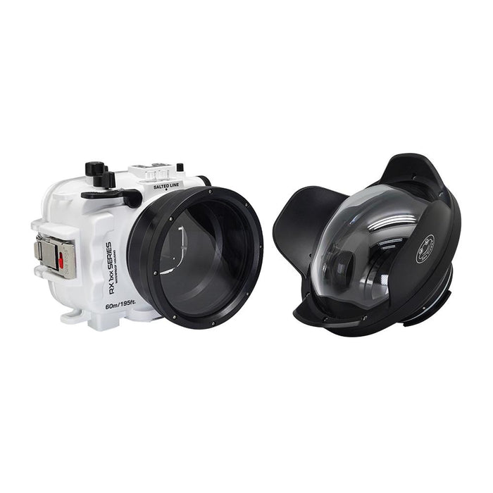 60M/195FT Waterproof housing for Sony RX1xx series Salted Line with 6" Optical Glass Dry Dome Port (White)