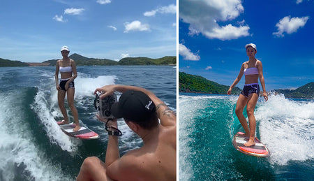 Wakesurfing session with Sea Frogs Salted Line waterproof housing for Sony A6xxx camera series