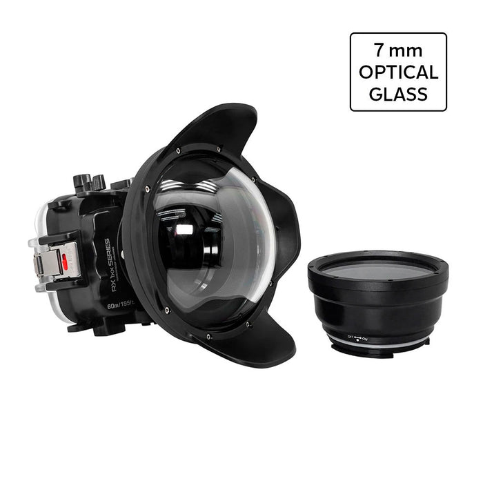 60M/195FT Waterproof housing for Sony RX1xx series Salted Line with 6" Optical Glass Dry Dome Port (Black)