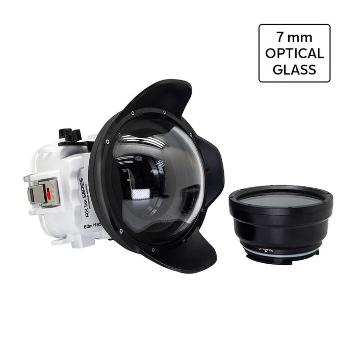 60M/195FT Waterproof housing for Sony RX1xx series Salted Line with 6" Optical Glass Dry Dome Port (White)