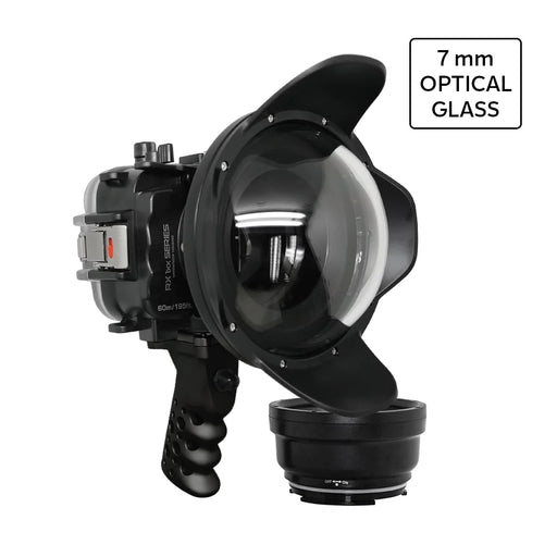 60M/195FT Waterproof housing for Sony RX1xx series Salted Line with Aluminium Pistol Grip & 6" Optical Glass Dry Dome Port (Black)