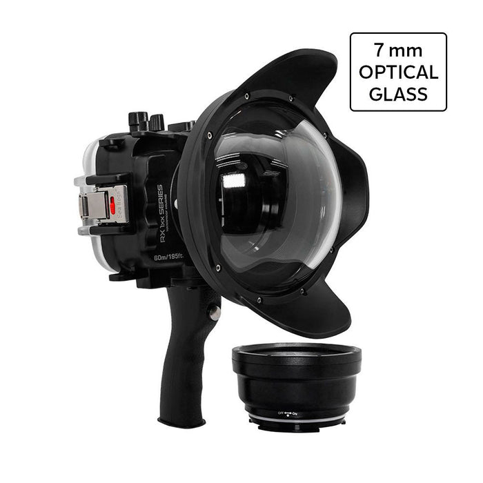 60M/195FT Waterproof housing for Sony RX1xx series Salted Line with Pistol grip & 6" Optical Glass Dry Dome Port (Black)