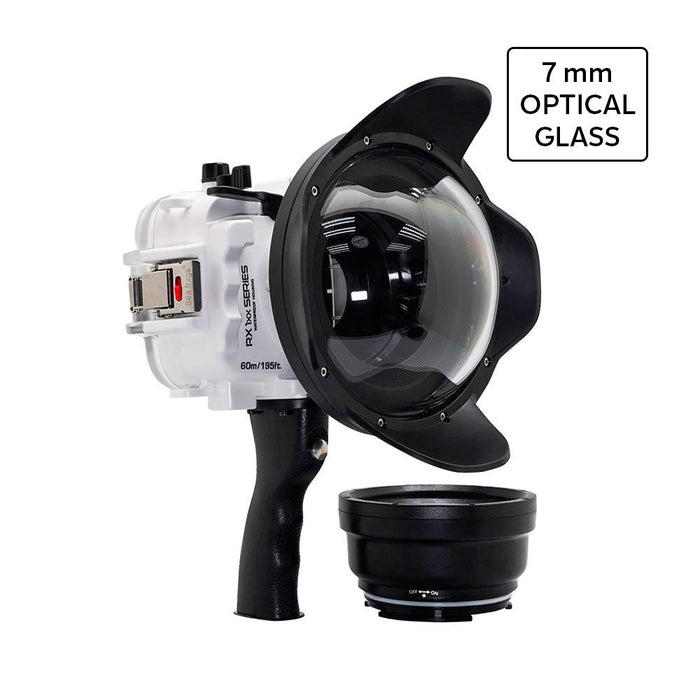 60M/195FT Waterproof housing for Sony RX1xx series Salted Line with Pistol grip & 6" Optical Glass Dry Dome Port(White)