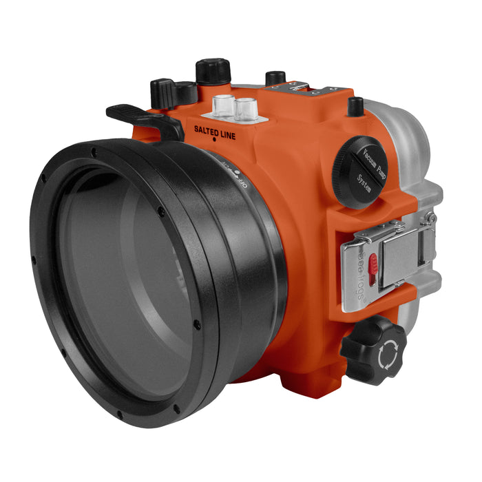 60M/195FT Waterproof housing for Sony RX1xx series Salted Line with Pistol grip & 4" Dry Dome Port (Orange)