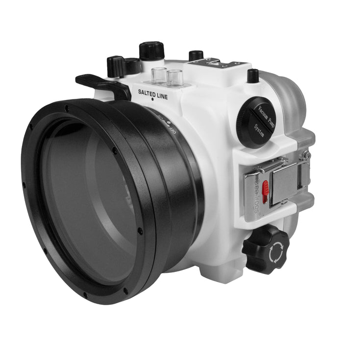 60M/195FT Waterproof housing for Sony RX1xx series Salted Line with Pistol grip & 6" Optical Glass Dry Dome Port(White)