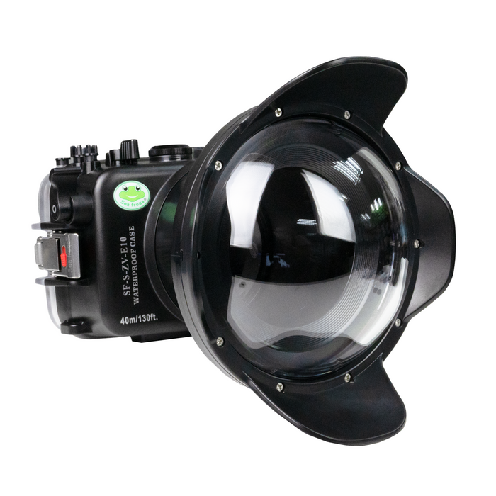 Sea Frogs Sony ZV-E10 40M/130FT Waterproof camera housing with 6" Dome port V.1 for Sigma 10-18mm F2.8 DC DN and E10-20mm PZ / E16-50mm PZ