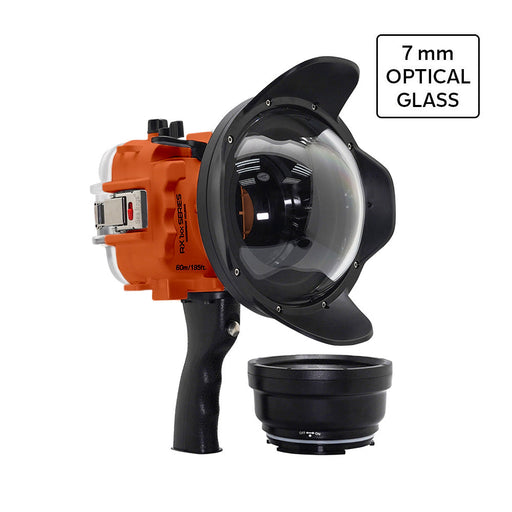 60M/195FT Waterproof housing for Sony RX1xx series Salted Line with Pistol grip & 6" Optical Glass Dry Dome Port(Orange)