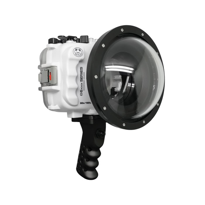 SeaFrogs 60M/195FT Waterproof housing for Sony A6xxx series Salted Line with Aluminium Pistol Grip & 6" Dry dome port (White) - Surfing photography edition / GEN 3