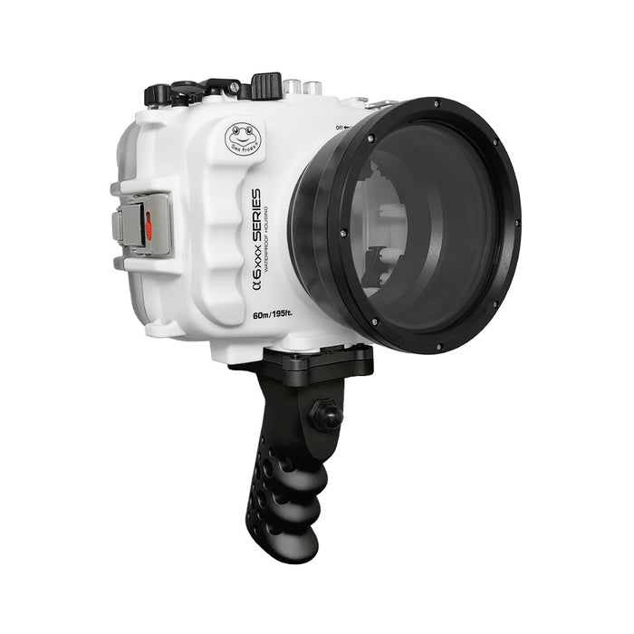 SeaFrogs 60M/195FT Waterproof housing for Sony A6xxx series Salted Line with Aluminium Pistol Grip & 55-210mm lens port (White) / GEN 3