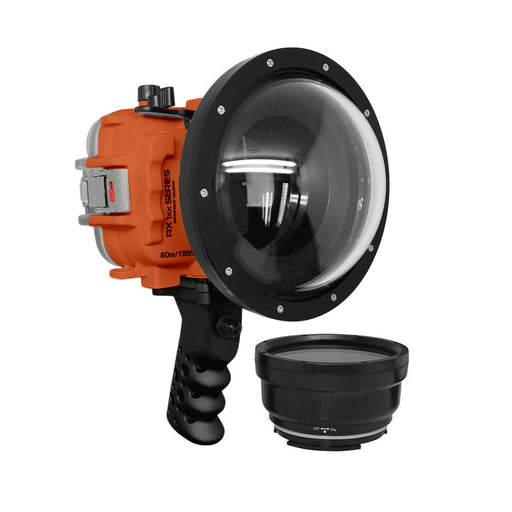 60M/195FT Waterproof housing for Sony RX1xx series Salted Line with Aluminium Pistol Grip & 6" Dry Dome Port - Surf (Orange)