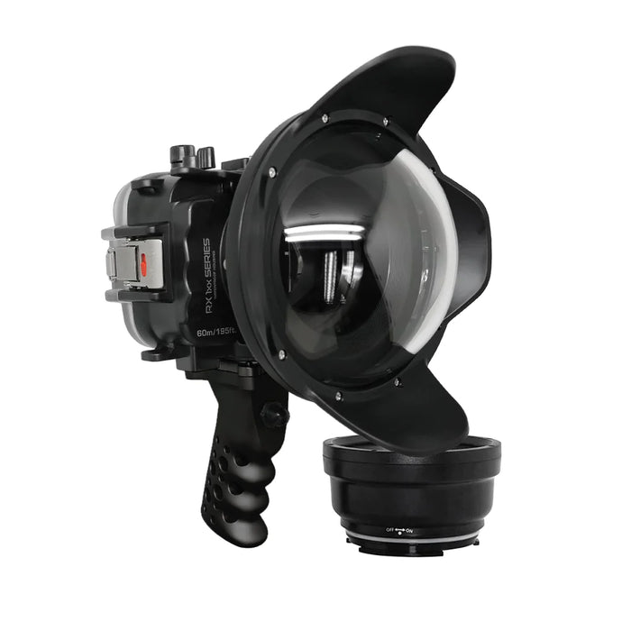 60M/195FT Waterproof housing for Sony RX1xx series Salted Line with Aluminium Pistol Grip & 6" Dry Dome Port (Black)