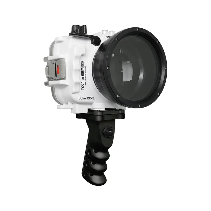 60M/195FT Waterproof housing for Sony RX1xx series Salted Line with Aluminium Pistol Grip (White)