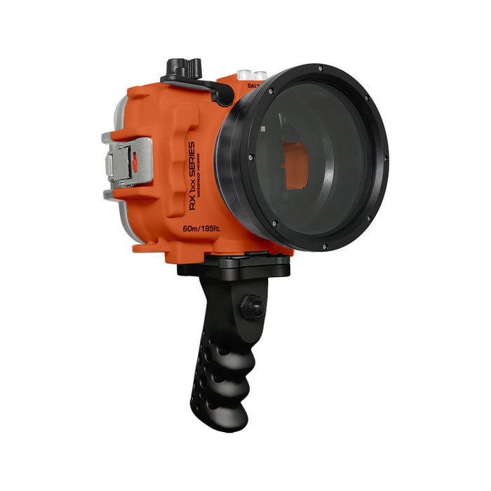 60M/195FT Waterproof housing for Sony RX1xx series Salted Line with Aluminium Pistol Grip (Orange)