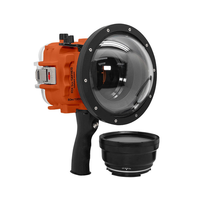 60M/195FT Waterproof housing for Sony RX1xx series Salted Line with Pistol grip & 6" Dry Dome Port - Surf (Orange)