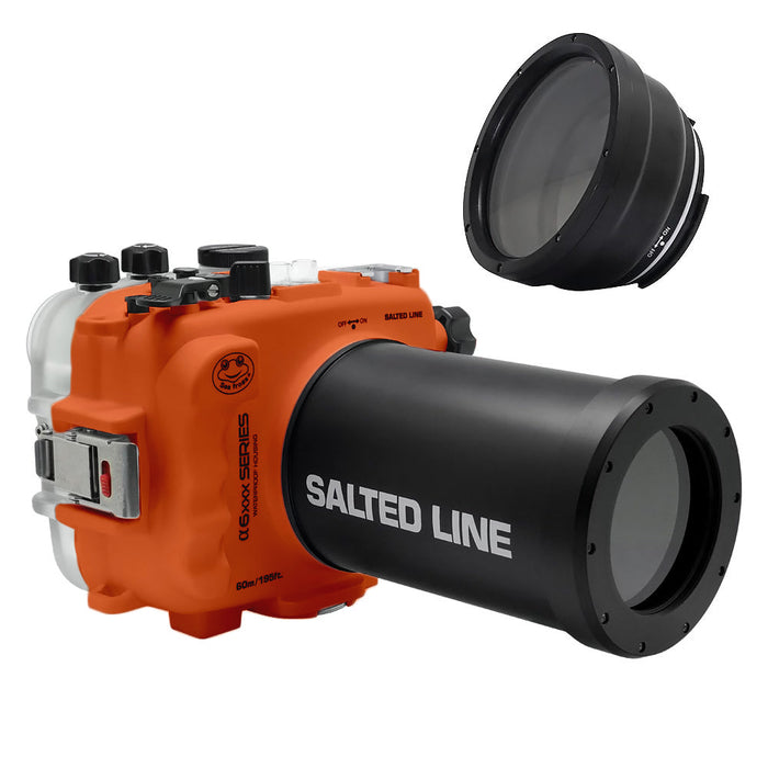 SeaFrogs 60M/195FT Waterproof housing for Sony A6xxx series Salted Line with 55-210mm lens port (Orange) / GEN 3