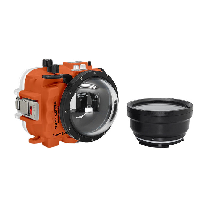 60M/195FT Waterproof housing for Sony RX1xx series Salted Line with 4" Dry Dome Port (Orange)