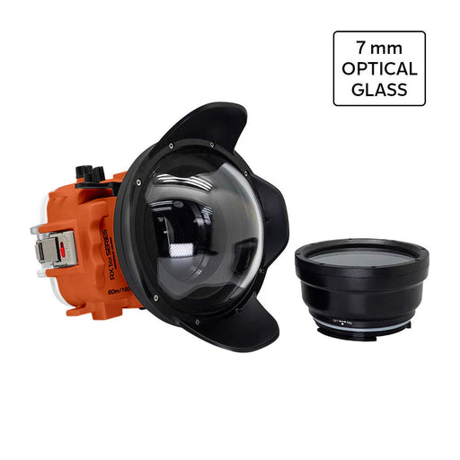 60M/195FT Waterproof housing for Sony RX1xx series Salted Line with 6" Optical Glass Dry Dome Port (Orange)