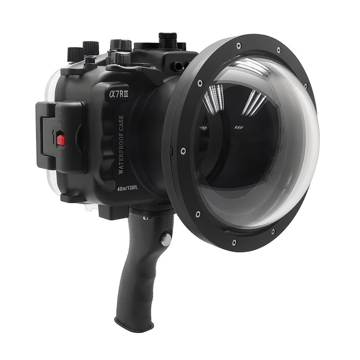 Sony A7 III V.3 Series UW camera housing with 6" Dome port & pistol grip (Including Standard port) Zoom rings for FE12-24 F4 and FE16-35 F4 ZA OSS included. Black - Surf