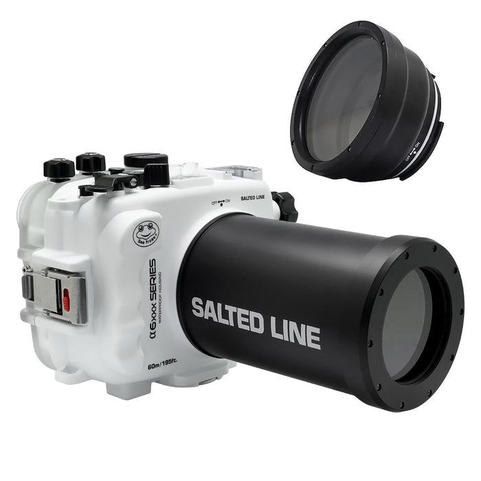 SeaFrogs 60M/195FT Waterproof housing for Sony A6xxx series Salted Line with 55-210mm lens port (White) / GEN 3