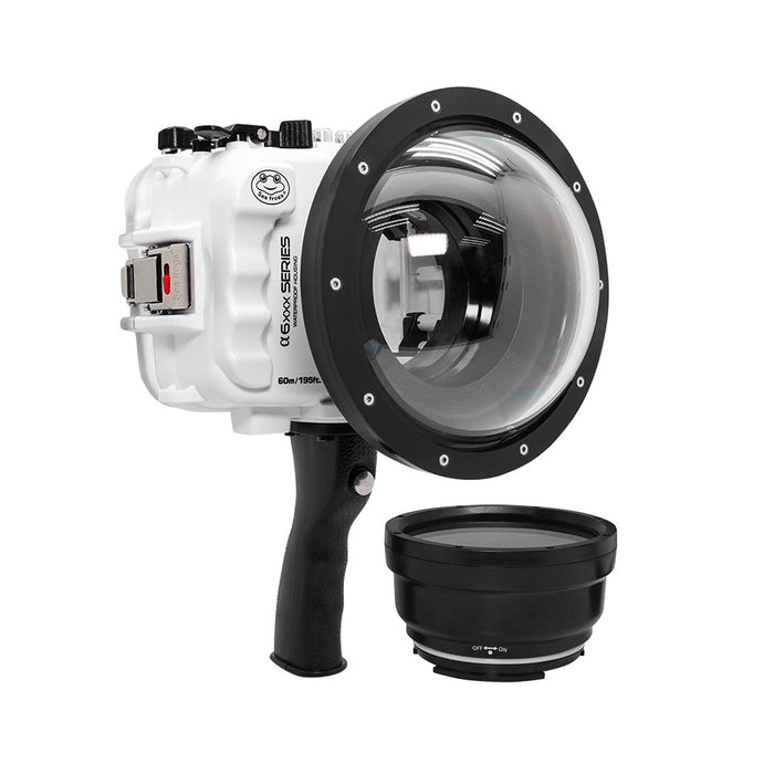 SeaFrogs 60M/195FT Waterproof housing for Sony A6xxx series Salted Line with pistol grip & 6" Dry dome port (White) - Surfing photography edition / GEN 3