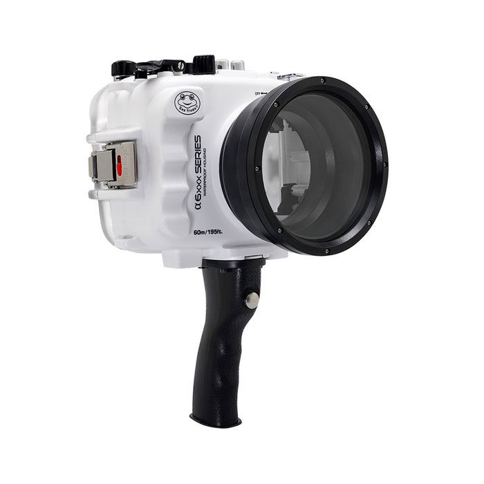 SeaFrogs 60M/195FT Waterproof housing for Sony A6xxx series Salted Line with pistol grip & 55-210mm lens port (White) / GEN 3