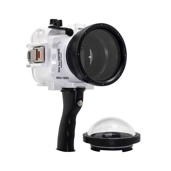 60M/195FT Waterproof housing for Sony RX1xx series Salted Line with Pistol grip & 4" Dry Dome Port(White)