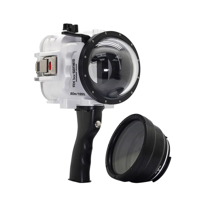 60M/195FT Waterproof housing for Sony RX1xx series Salted Line with Pistol grip & 4" Dry Dome Port(White)