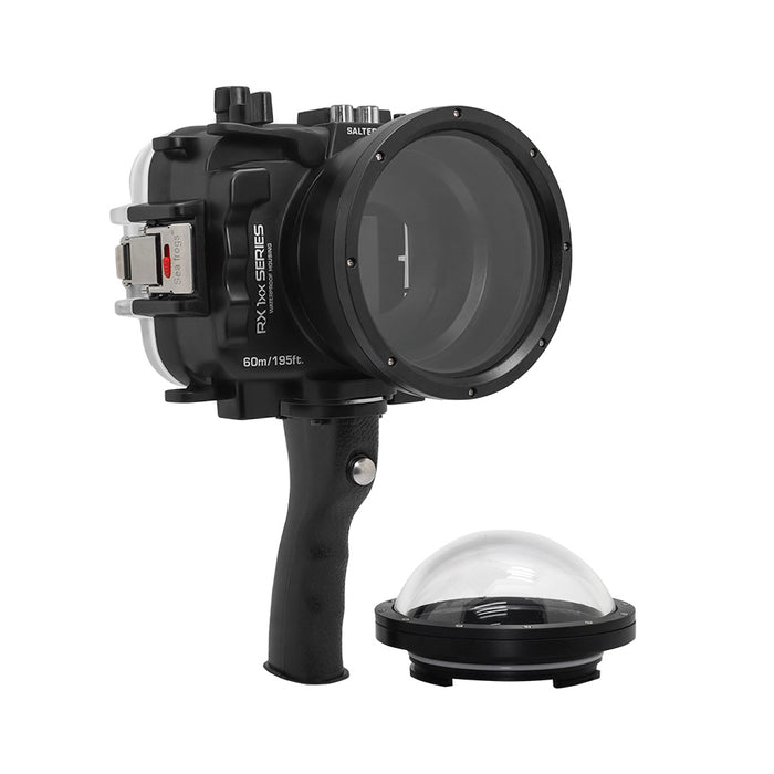 60M/195FT Waterproof housing for Sony RX1xx series Salted Line with Pistol grip & 4" Dry Dome Port (Black)