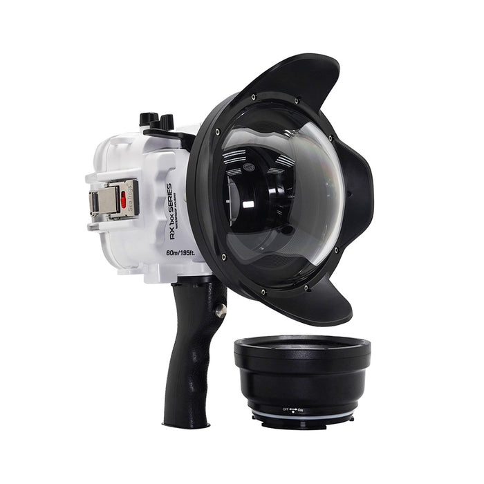 60M/195FT Waterproof housing for Sony RX1xx series Salted Line with Pistol grip & 6" Dry Dome Port(White)