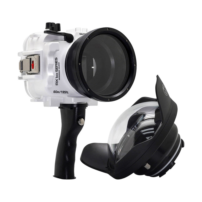 60M/195FT Waterproof housing for Sony RX1xx series Salted Line with Pistol grip & 6" Dry Dome Port(White)