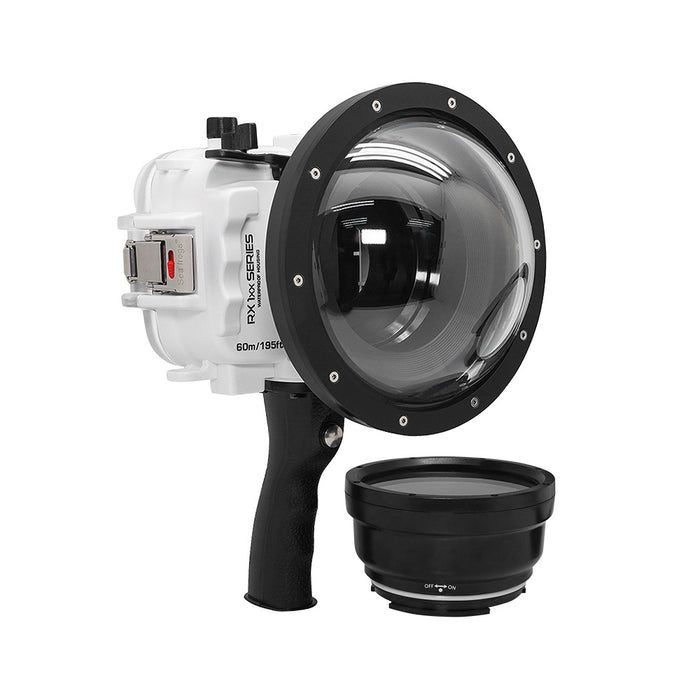 60M/195FT Waterproof housing for Sony RX1xx series Salted Line with Pistol grip & 6" Dry Dome Port - Surf (White)