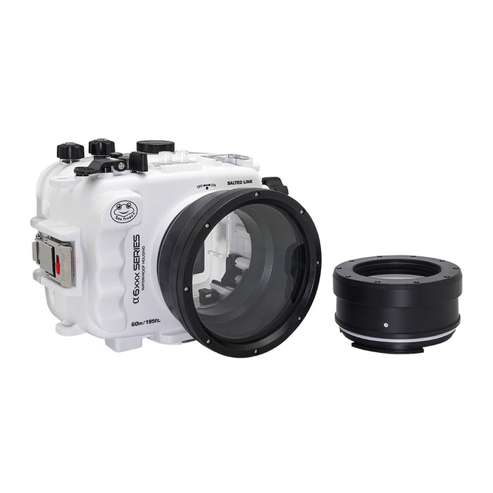 SeaFrogs 60M/195FT Waterproof housing for Sony A6xxx series Salted Line with 67mm threaded short / Macro port (White) / GEN 3