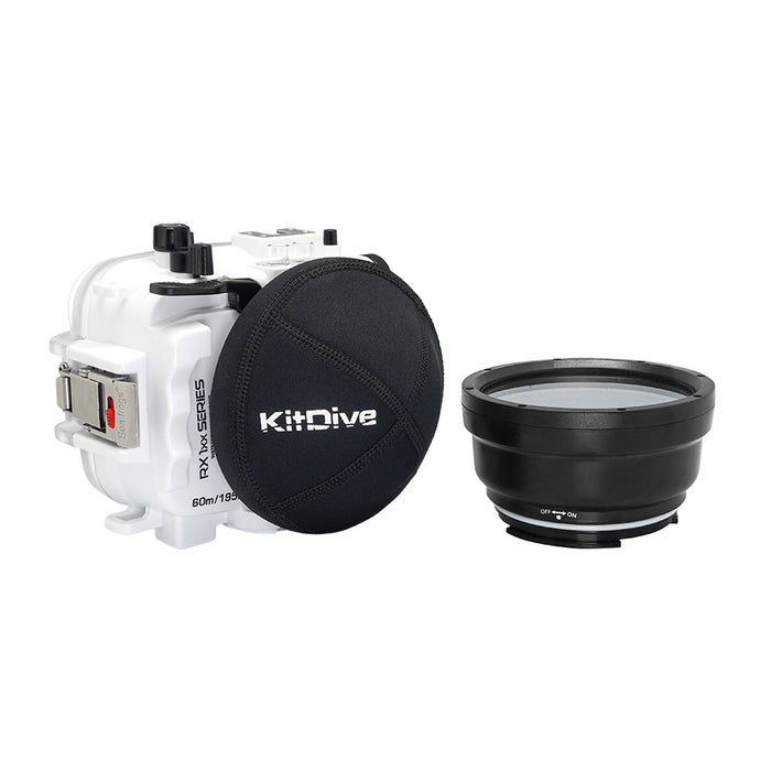 60M/195FT Waterproof housing for Sony RX1xx series Salted Line with Aluminium Pistol Grip & 4" Dry Dome Port(White)