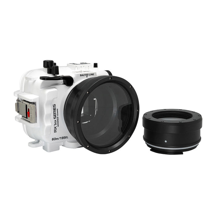 60M/195FT Waterproof housing for Sony RX1xx series Salted Line with 67mm threaded short / Macro port for RX100 III/IV/V (White)