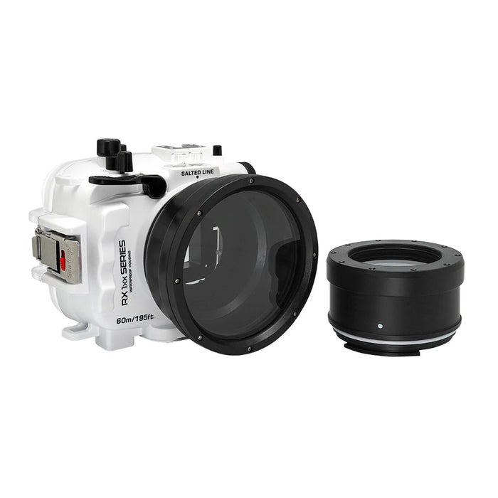 60M/195FT Waterproof housing for Sony RX1xx series Salted Line with 67mm threaded short / Macro port for Sony RX100 VI / VII (White)