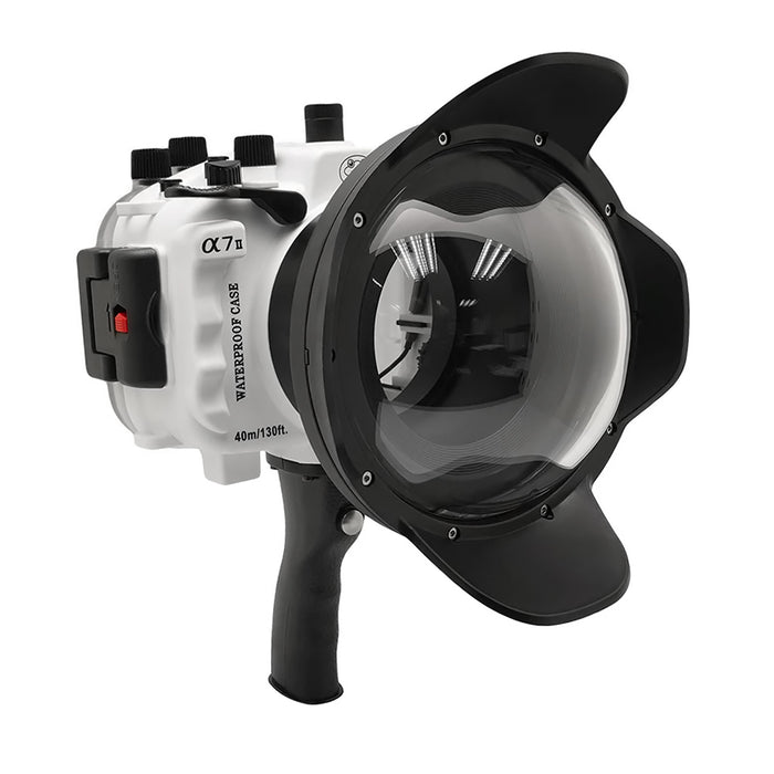 Sony A7 II NG V.2 Series 40M/130FT Underwater camera housing with 6" Dome port & pistol grip (Including Standard port) White