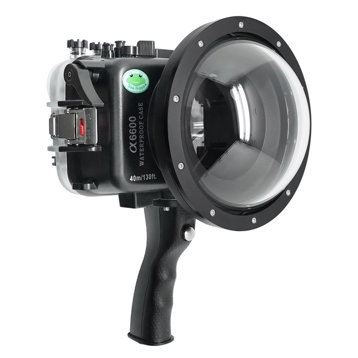 Sony A6600 SeaFrogs 40M/130FT UW housing with 6" Dry Dome Port for E10-18mm lens (zoom gear included) and Pistol Grip. Surf