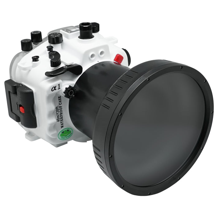Sony A1 40M/130FT Underwater camera housing with 6" Flat Long Port for Sony FE 24-105mm F4 (standard port included).