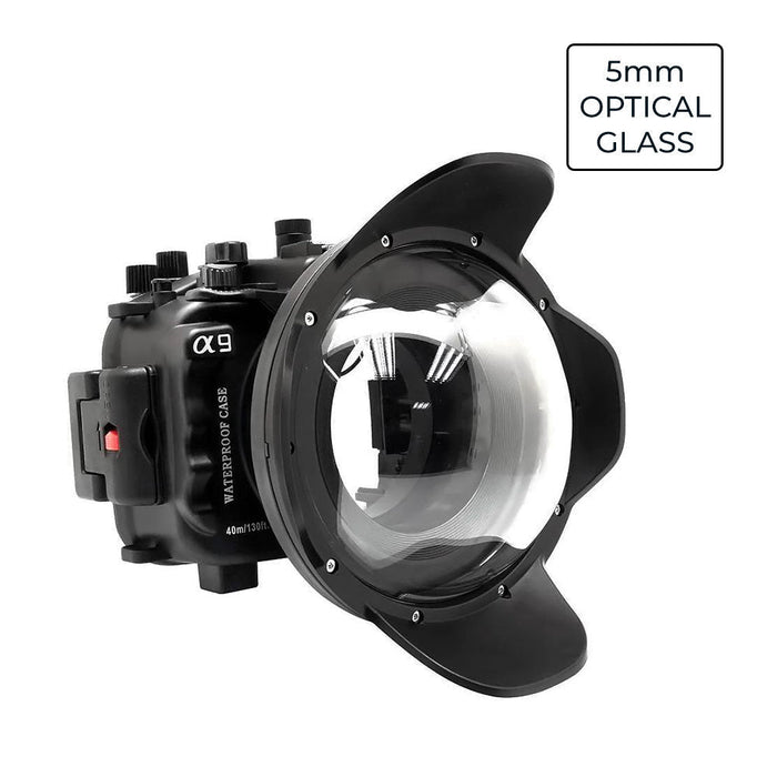 Sony A9 V.3 Series FE12-24mm f4g UW camera housing kit with 6" Optical Glass Dome port (Including standard port) Zoom rings for FE12-24 F4 and FE16-35 F4 ZA OSS included. Black